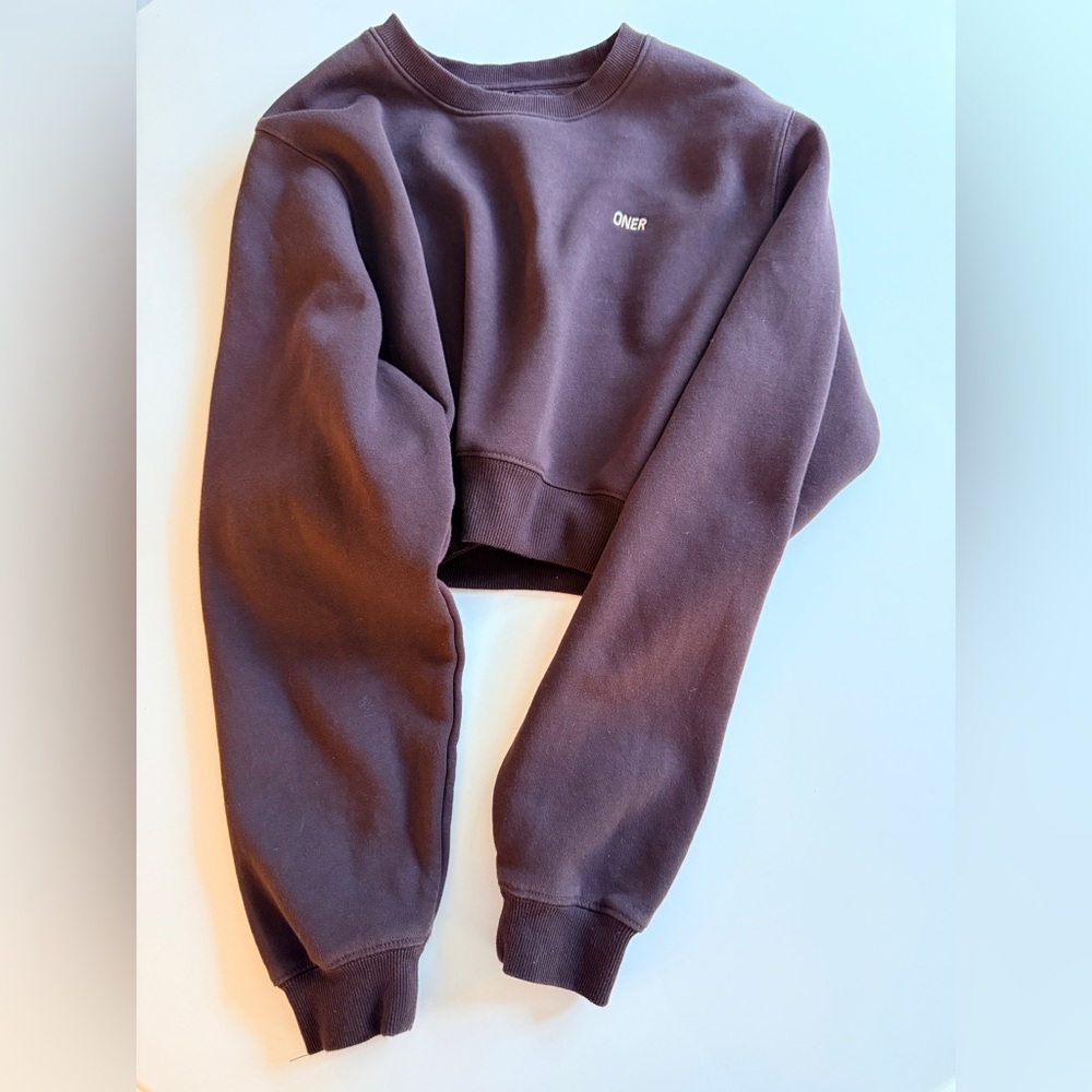 ONER Active Cropped Crewneck Sweatshirt Brown UK M pre owned excellent - Picture 3 of 9